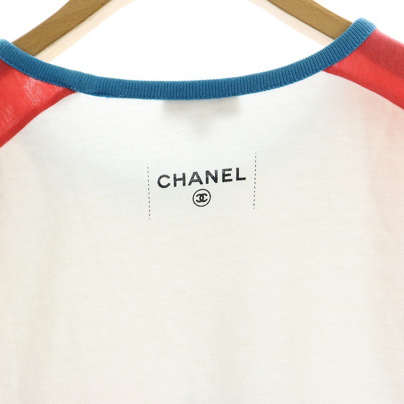 シャネル CHANEL P55 キューバ ココマーク Tシャツ 半袖 プリント S 白 ピンク ホワイト /MF ■OS レディース_画像6