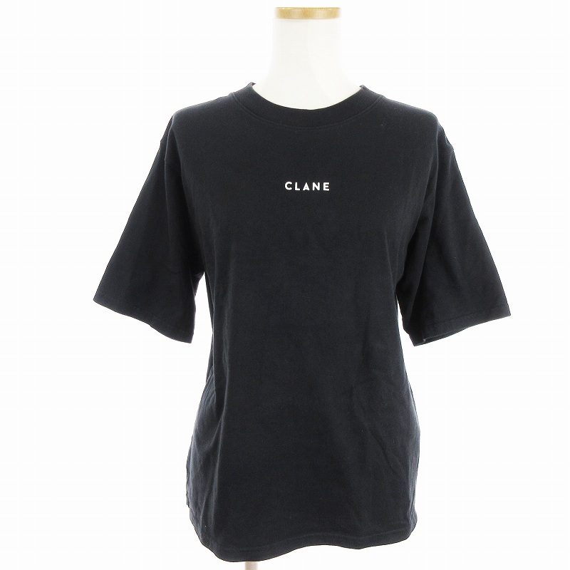 クラネ CLANE Tシャツ カットソー 半袖 スモール ロゴ プリント クルーネック ブラック 黒 1 S位 レディース_画像1