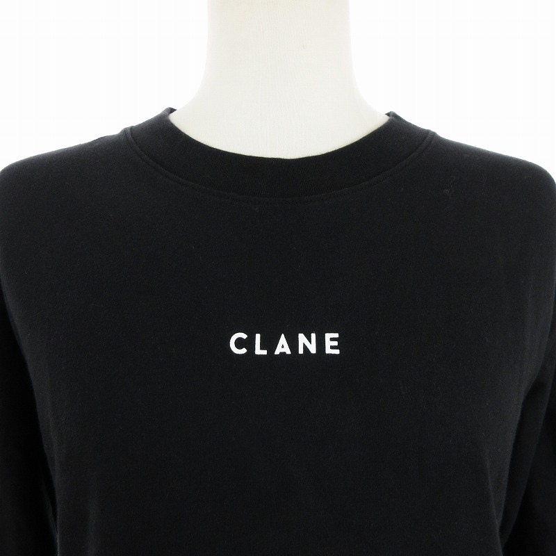 クラネ CLANE Tシャツ カットソー 半袖 スモール ロゴ プリント クルーネック ブラック 黒 1 S位 レディース_画像5