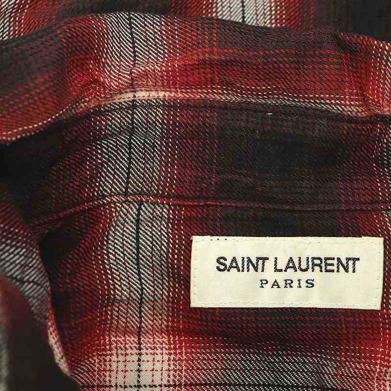 サンローラン パリ SAINT LAURENT PARIS エディ期 ウエスタンチェックシャツ 長袖 XS 赤 黒 白 /DF ■OS メンズ_画像7