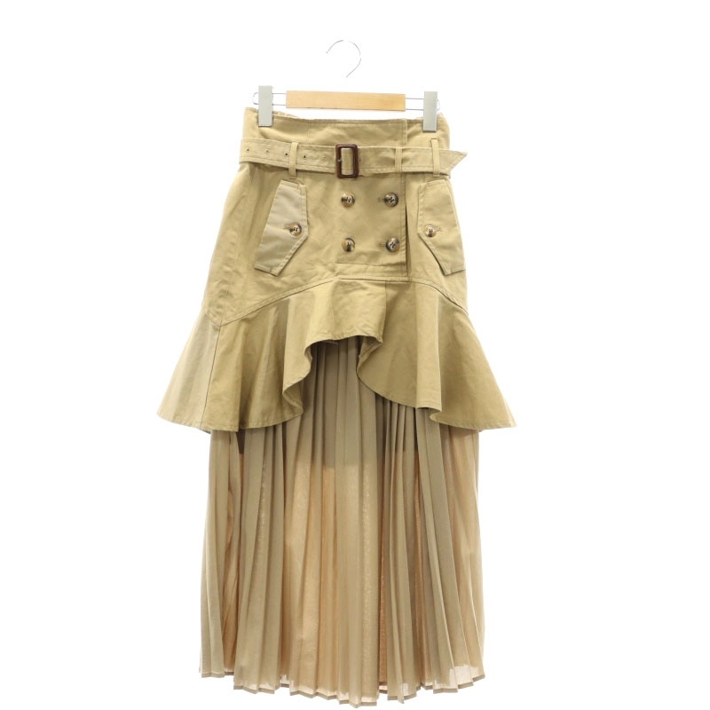  Ame li Vintage TRENCH юбка в складку flair юбка 2 позиций комплект длинный Mini ремень есть S Camel мокка бежевый женский 