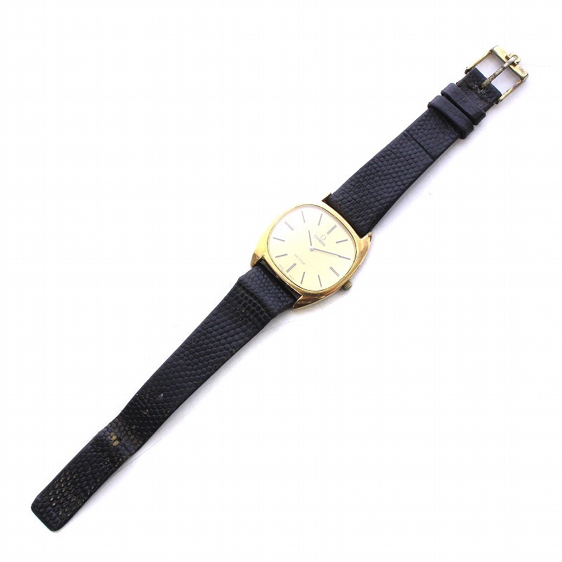オメガ OMEGA DE VILLE デビル 腕時計 ウォッチ アナログ 手巻き スクエア 2針 レザーベルト ゴールドカラー文字盤 黒 ブラックの画像3