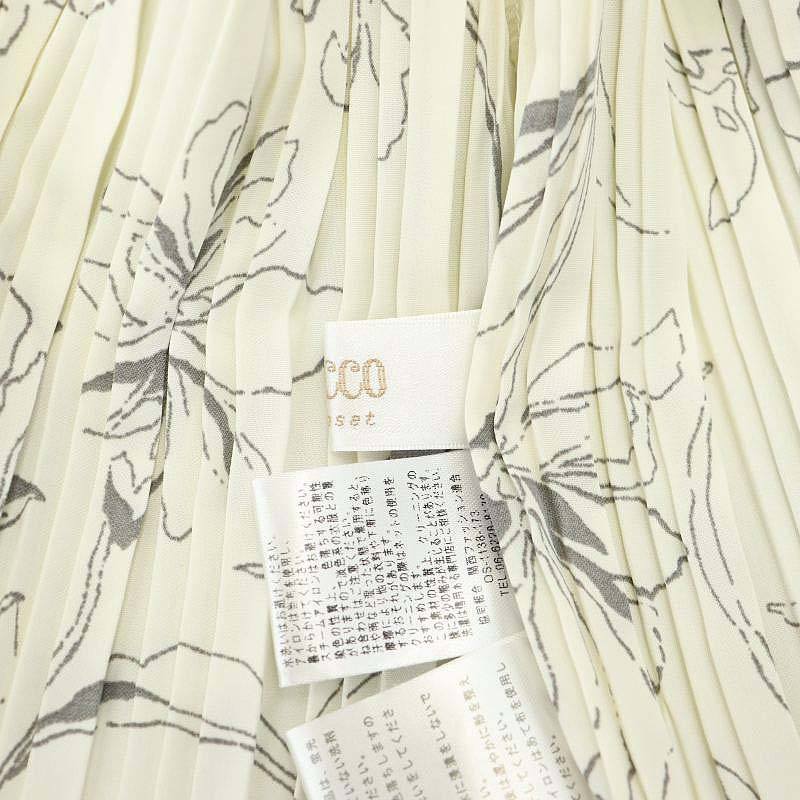 トッコ TOCCO ペチコート付きりぼん装飾ラインフラワープリントプリーツワンピース マキシ ロング ノースリーブ M 白 ホワイトの画像4