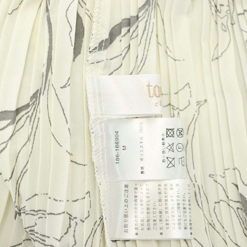 トッコ TOCCO ペチコート付きりぼん装飾ラインフラワープリントプリーツワンピース マキシ ロング ノースリーブ M 白 ホワイトの画像3