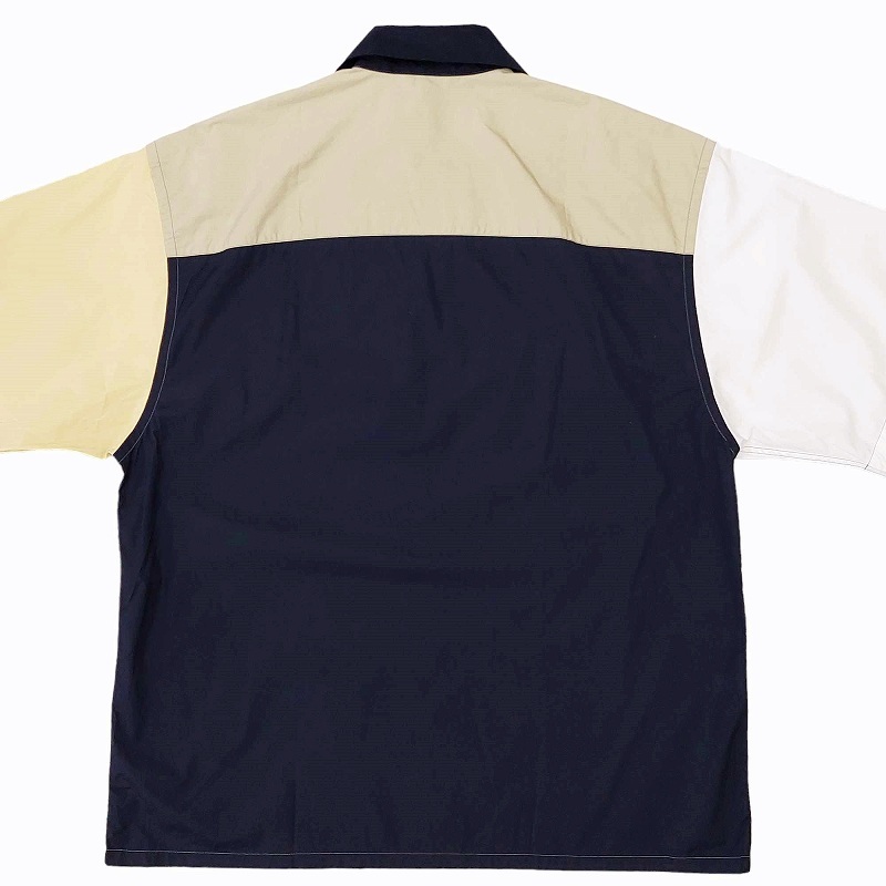 マルニ MARNI ボーリングシャツ ブロッキングオープンカラー 半袖 切替 開襟 オーバーサイズ イタリア製 白 ベージュ ネイビー 48 Mサイズの画像3