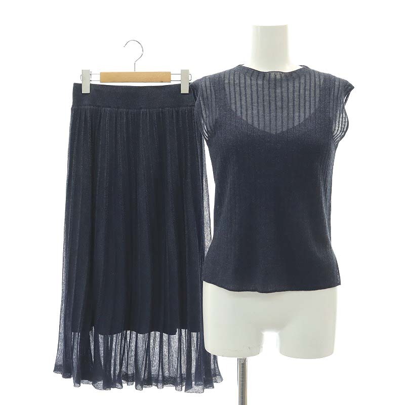  Feroux sia- bustier knitted setup top and bottom 3 point set flair skirt Easy maxi long no sleeve rib 1 S navy blue 