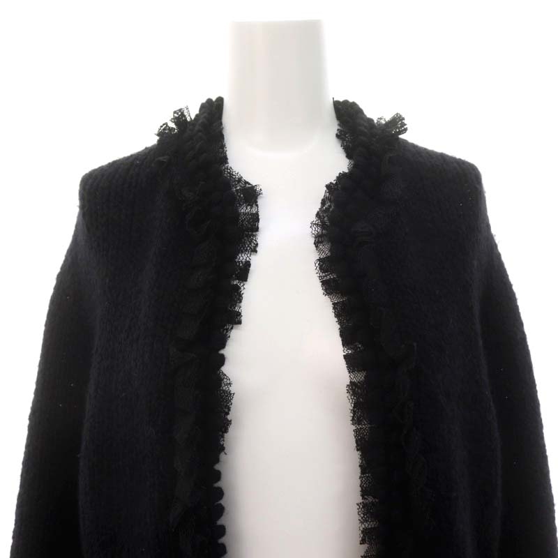  Chanel CHANEL 05A frill pompon cashmere knitted cardigan long sleeve 38 black black /MI #OS lady's 