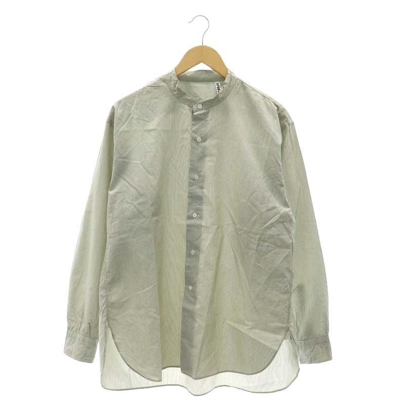 キャプテン サンシャイン 23SS Stand Collar Shirt スタンドカラー シャツ ストライプ 長袖 36 生成 紺 エクリュ ネイビー メンズ