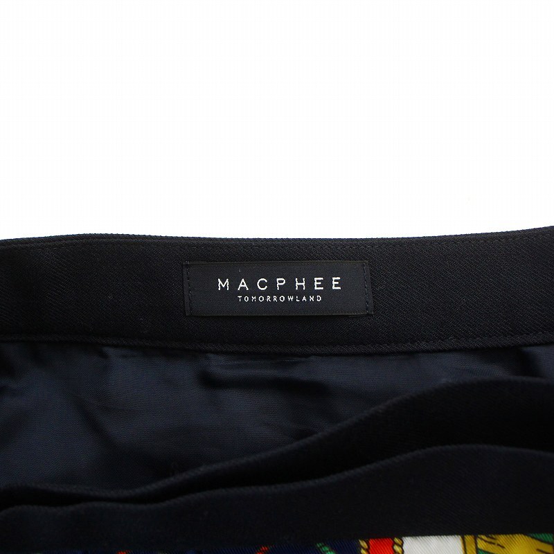 MACPHEE 18AW ポリエステルスカーフプリントアシンメトリープリーツスカート ラップスカート 巻きスカート ミモレ ロング 紺_画像4