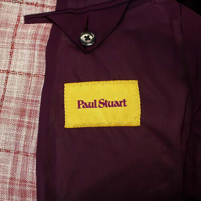 未使用品 PAUL STUART 近年モデル テーラードジャケット ダブル 背抜き チェック ウール シルク混 R46 M 赤 レッド /KU メンズ_画像4