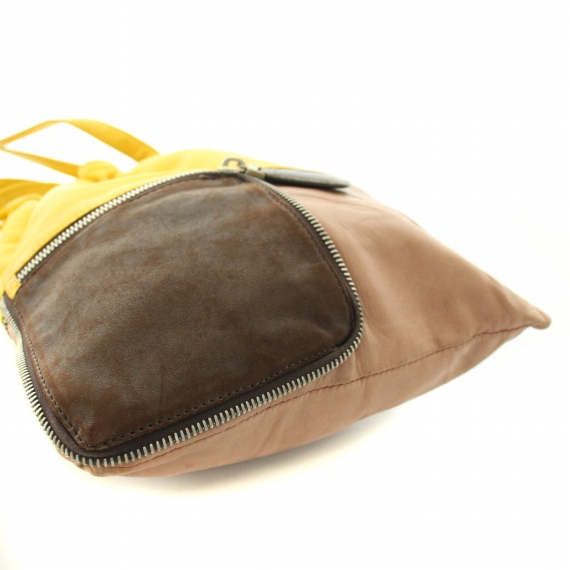 マルニ MARNI ハンドバッグ 巾着 カラーブロック レザー 黄色 イエロー 茶 ブラウン /BB レディースの画像6