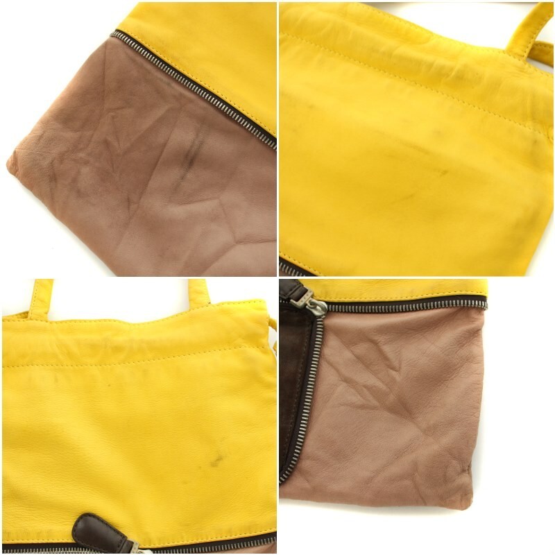 マルニ MARNI ハンドバッグ 巾着 カラーブロック レザー 黄色 イエロー 茶 ブラウン /BB レディースの画像8
