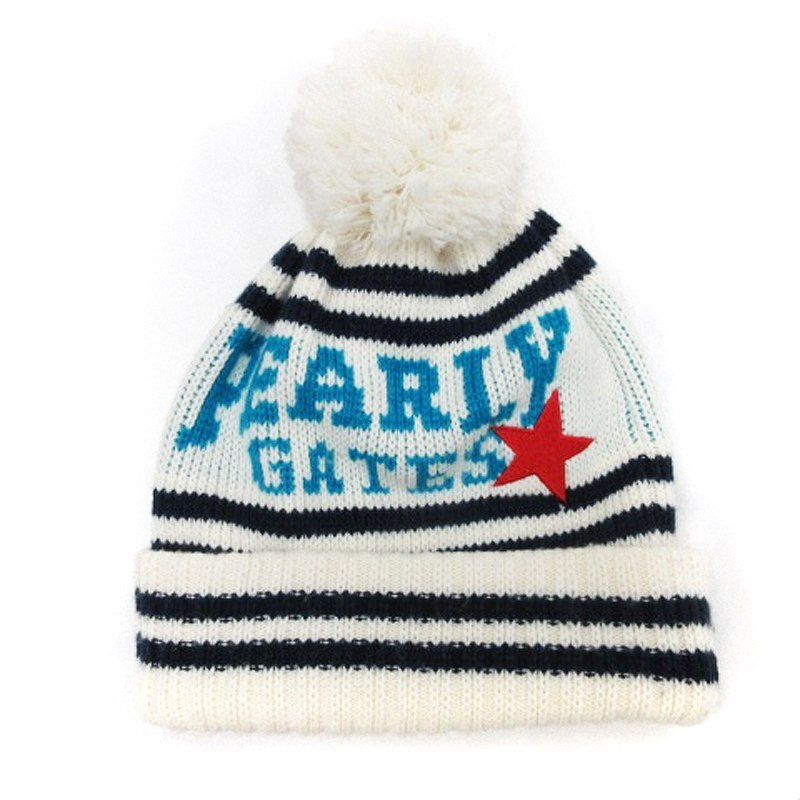 パーリーゲイツ PEARLY GATES ボーダー ニット帽 ニットキャップ ゴルフ 帽子 ホワイト 240409E メンズ レディース_画像1