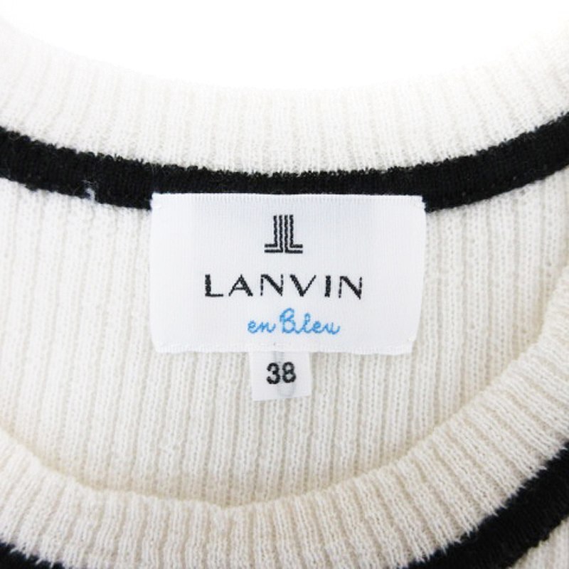 ランバンオンブルー LANVIN en Bleu パフスリーブ ニット セーター 長袖 ボーダー 38 ホワイト ブラック 240412E レディース_画像3