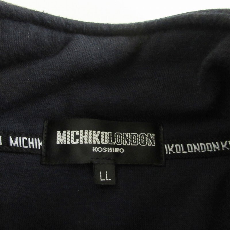 ミチコロンドン MICHIKO LONDON KOSHINO 美品 大きいサイズ スウェットシャツ トレーナー ハーフジップ 裏起毛 ロゴ 紺 ネイビー LL_画像3