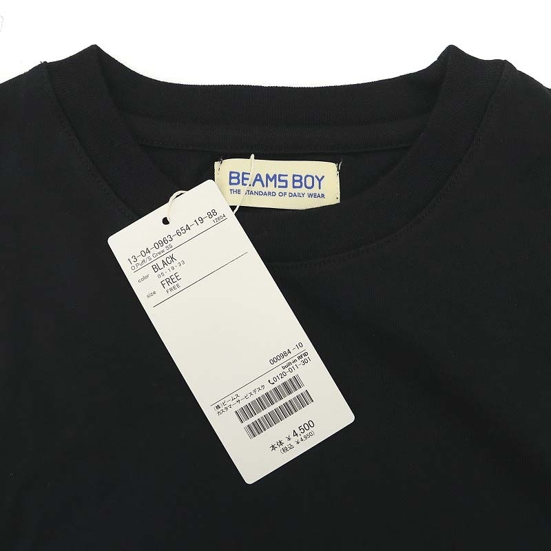 未使用品 ビームスボーイ BEAMS BOY パフスリーブ クルー ショートスリーブ Tシャツ カットソー 半袖 F 黒 ブラックの画像3