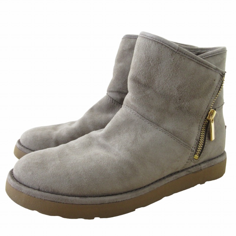 アグ UGG キップ ショートブーツ ムートンブーツ サイドファスナー 裏ボア 1019631 ベージュ系 グレー系 US 7 24cm 0409 レディース_画像1