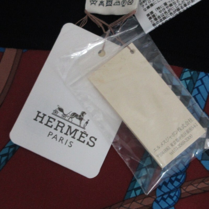 未使用品 エルメス HERMES タグ付き ゴルチエ期 ツイルレーヌ ニットソー ブラウス ドッキング シルクプリント 総柄 レッド系 36 約S_画像8