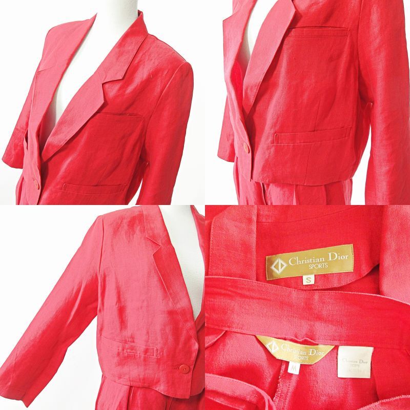  Christian Dior Christian Dior sport SPORTS setup jacket culotte suit flax linen red S M 0327