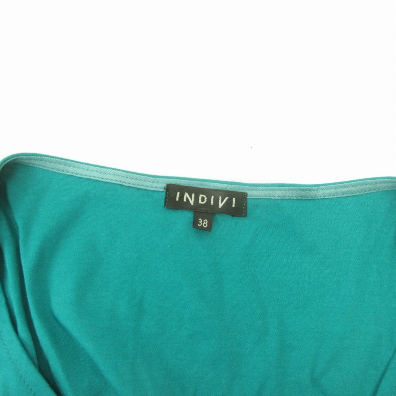 インディヴィ INDIVI 美品 半袖 カットソー Tシャツ ギャザー プリーツ グリーン 緑 38 約M レディース_画像7