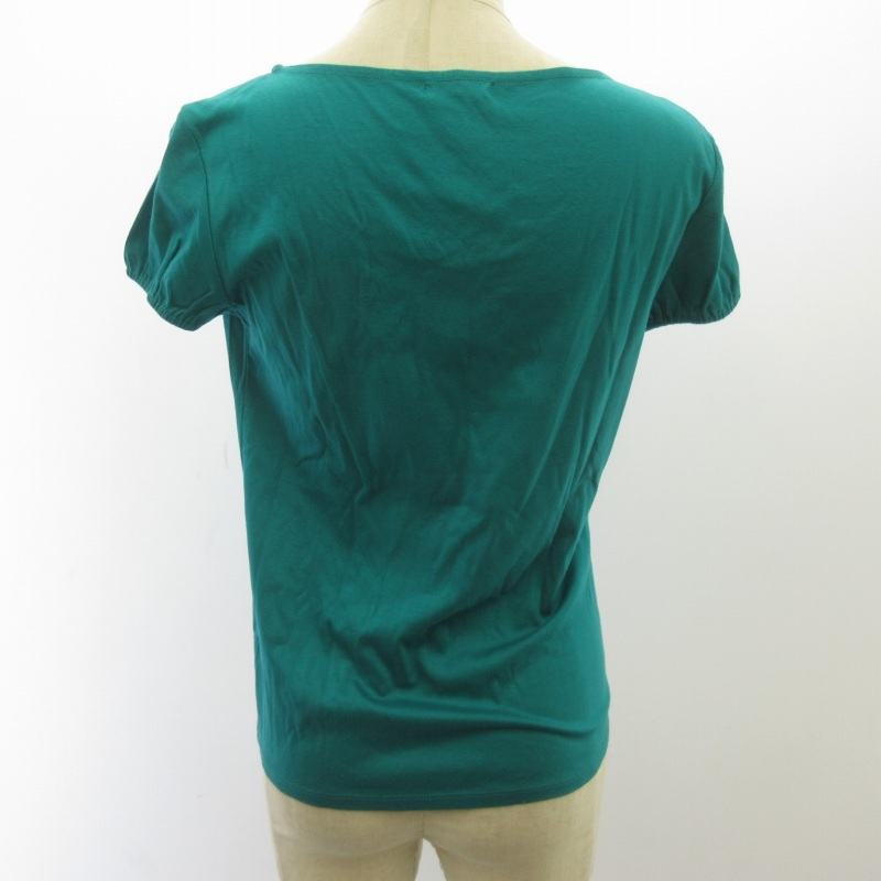 インディヴィ INDIVI 美品 半袖 カットソー Tシャツ ギャザー プリーツ グリーン 緑 38 約M レディース_画像3