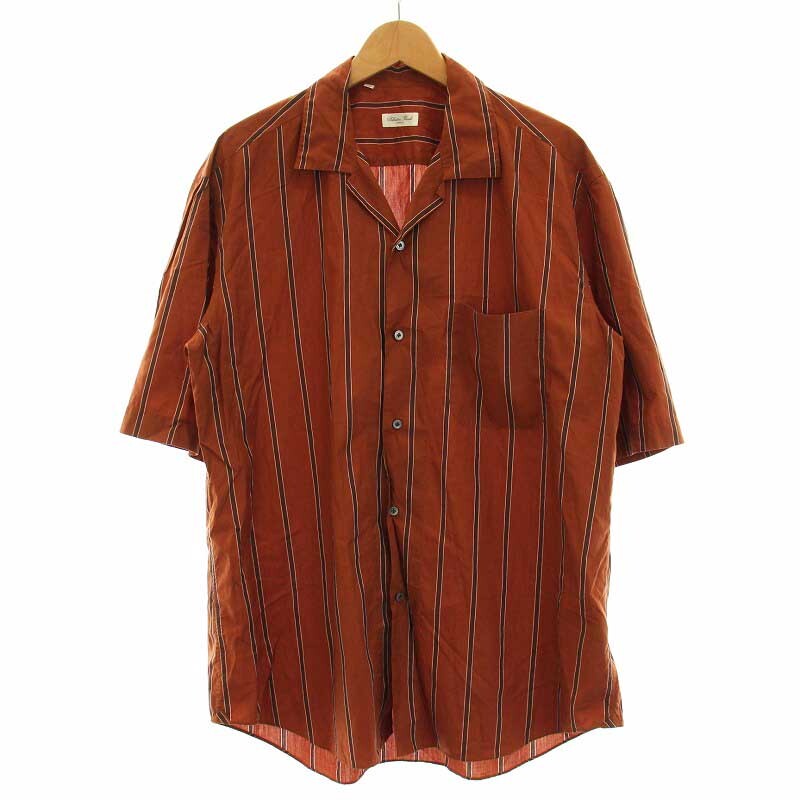 サルヴァトーレ ピッコロ SALVATORE PICCOLO シャツ カジュアルシャツ ストライプ柄 半袖 L 茶 ブラウン /KQ メンズの画像1