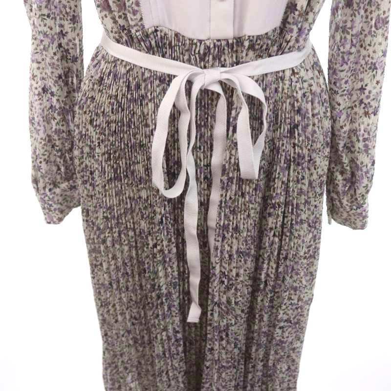  Jill Stuart romi- flower One-piece long maxi height long sleeve lame thread inner attaching 0 lavender white Gold color /MI #OS lady's 