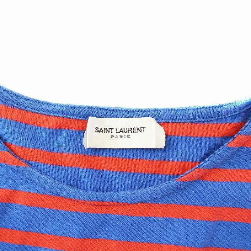サンローラン パリ SAINT LAURENT PARIS ダメージ加工 ボーダー Tシャツ カットソー 半袖 XS 青 ブルー オレンジ 416615 メンズ_画像3