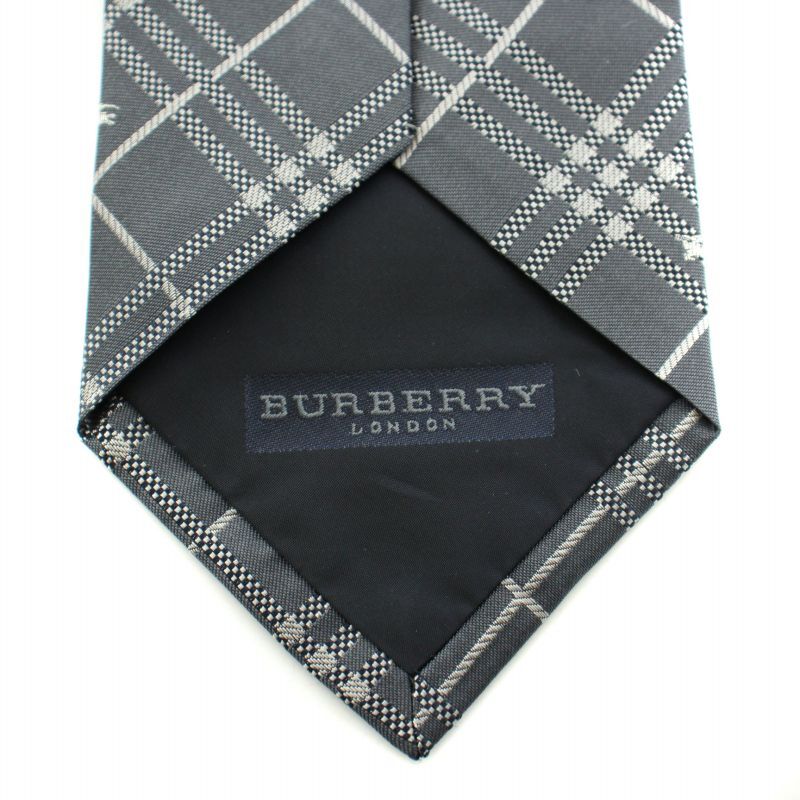 バーバリー ロンドン BURBERRY LONDON ネクタイ レギュラータイ チェック柄 ロゴ シルク グレー /BB メンズの画像6