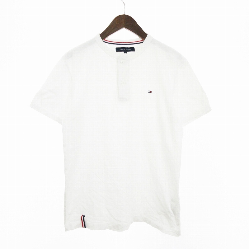 トミーヒルフィガー Tシャツ カットソー ヘンリーネック 半袖 ロゴ刺繍 ワンポイント 綿100％ 白 ホワイト M ■002 メンズの画像1