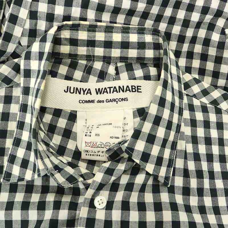  Junya Watanabe Comme des Garcons AD1998 кромка tia-do серебристый жевательная резинка проверка рубашка One-piece длинный длинный рукав чёрный белый черный белый 