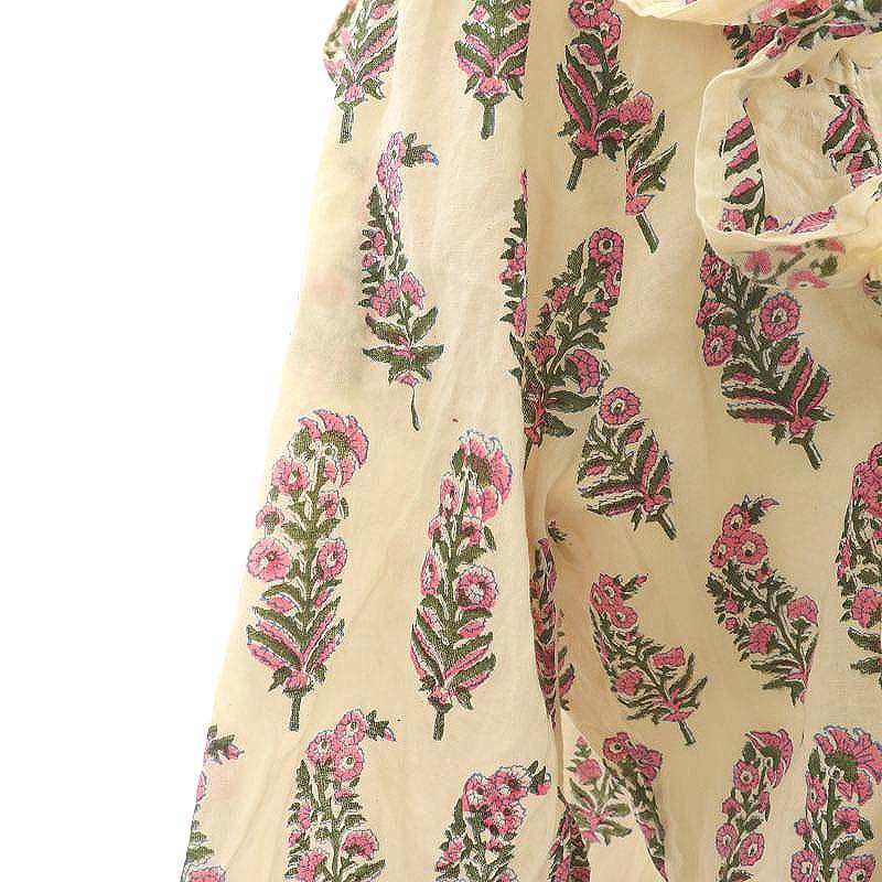 es Z SZ Blockprints block print floral print frill shirt blouse . minute sleeve S beige /HS #OS lady's 