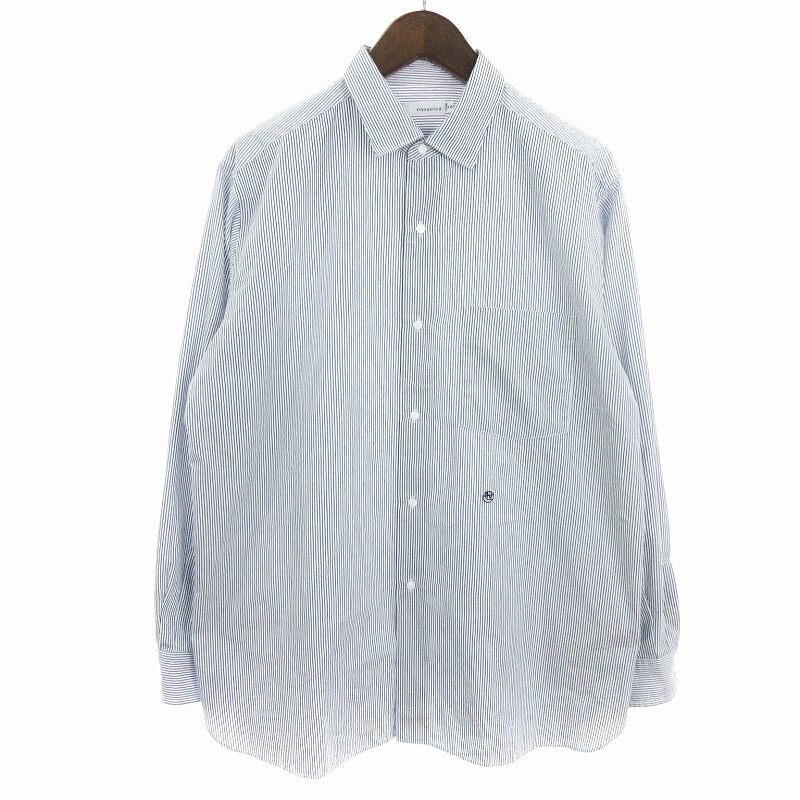 ナナミカ nanamica 23FA Regular Collar Stripe Wind Shirt レギュラーカラー ストライプ ワイド シャツ 長袖 ブルー 青 S ■SM1 メンズの画像1