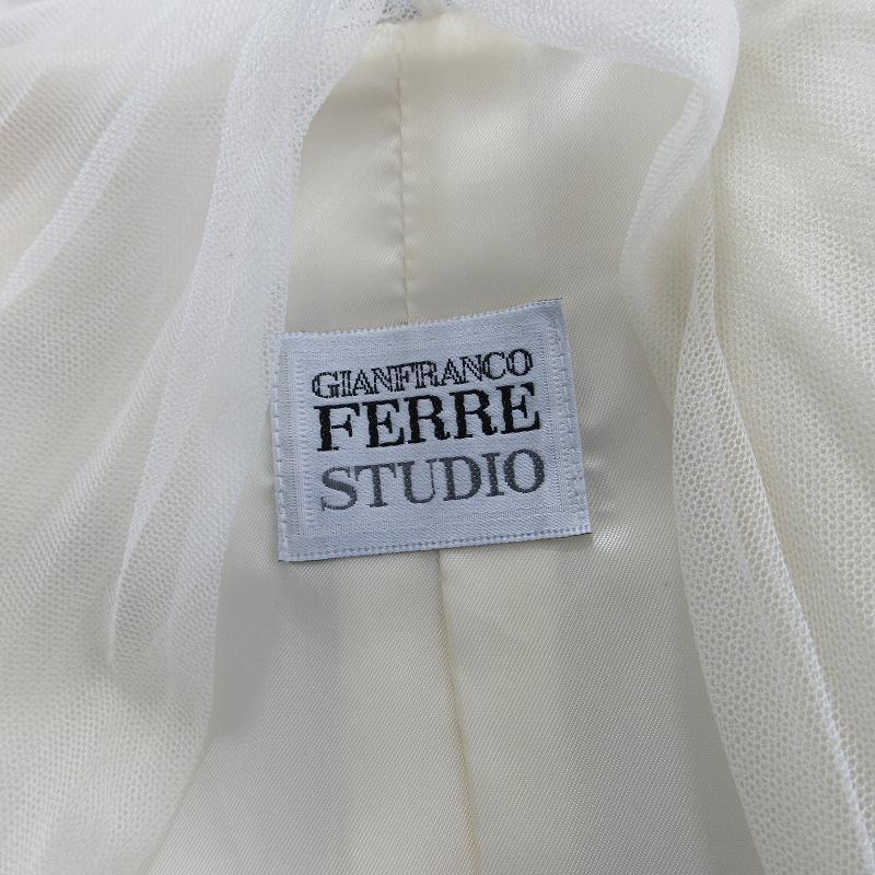 ジャンフランコフェレ GIANFRANCO FERRE ヴィンテージ ジャケット チュール レイヤード 刺繍タグ イタリア製 4 約M相当 ベージュ系 IBO51_画像9