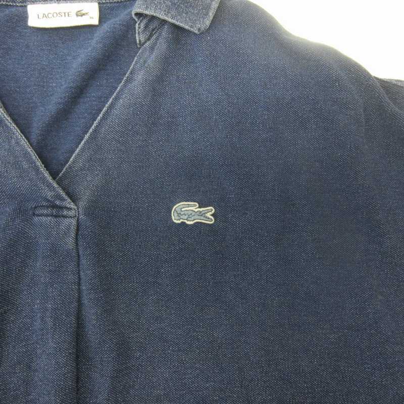  Lacoste LACOSTE one Point Logo polo-shirt cut and sewn jeans short sleeves blue indigo blue 36 approximately M lady's 