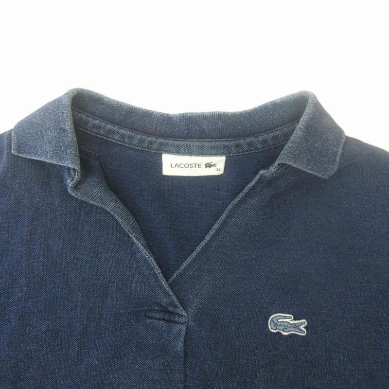  Lacoste LACOSTE one Point Logo polo-shirt cut and sewn jeans short sleeves blue indigo blue 36 approximately M lady's 