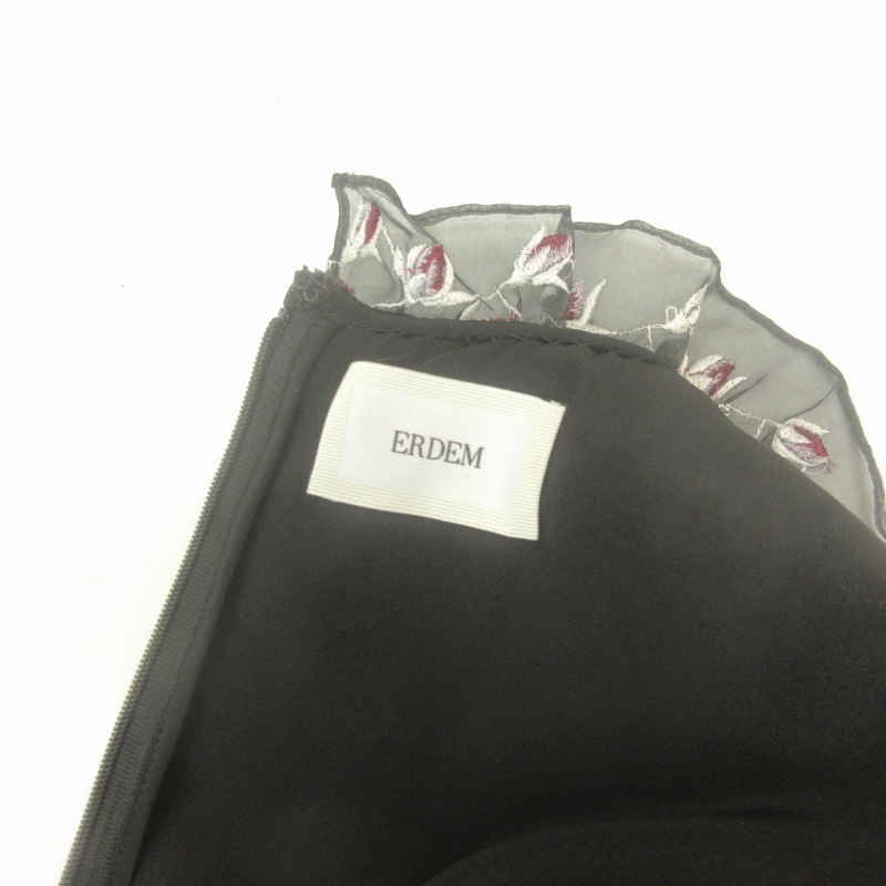 ERDEMa-tem прекрасный товар высший класс шелк блуза cut and sewn цветочный принт вышивка гонки чёрный черный 42 примерно L женский 