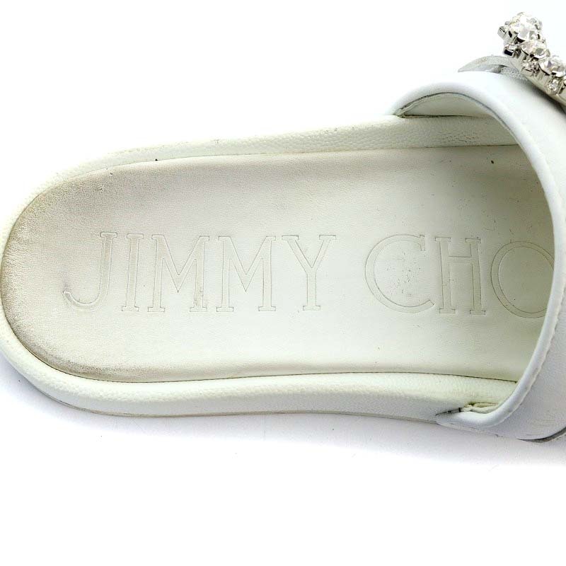 ジミーチュウ JIMMY CHOO FALLON クリスタルバックル スライダーサンダル フラット レザー 37 24cm 白 ホワイト /YO1 ■SH レディース_画像5