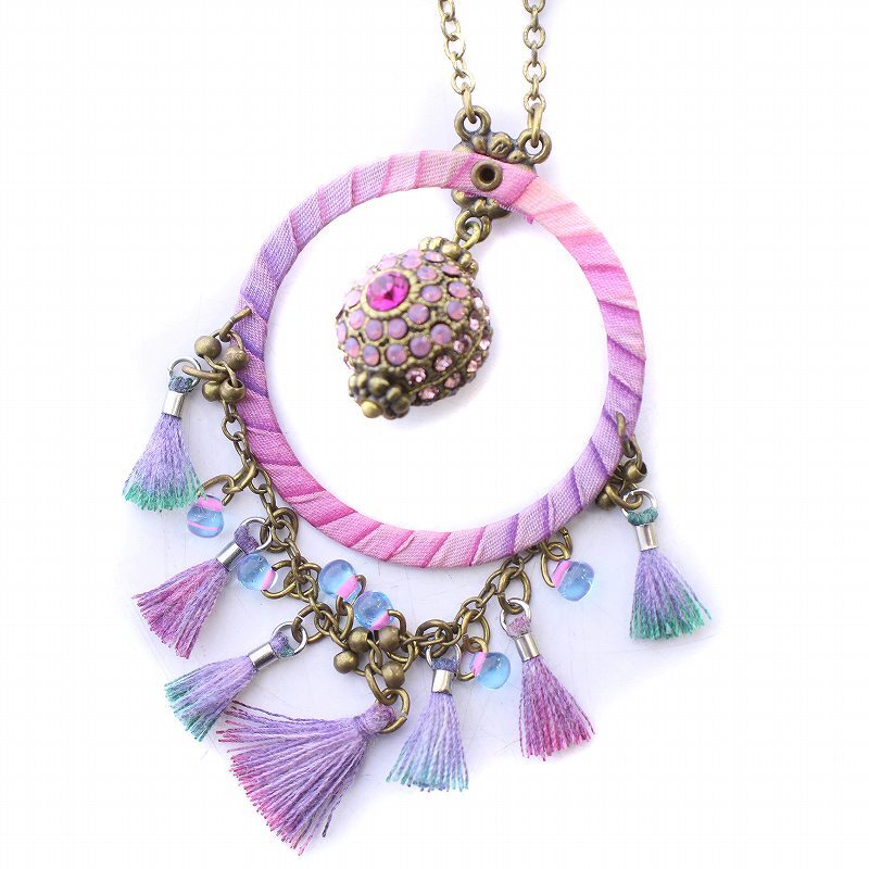  Michal Negrin chain necklace pendant Circle fringe biju- rhinestone ball Logo plate multicolor 