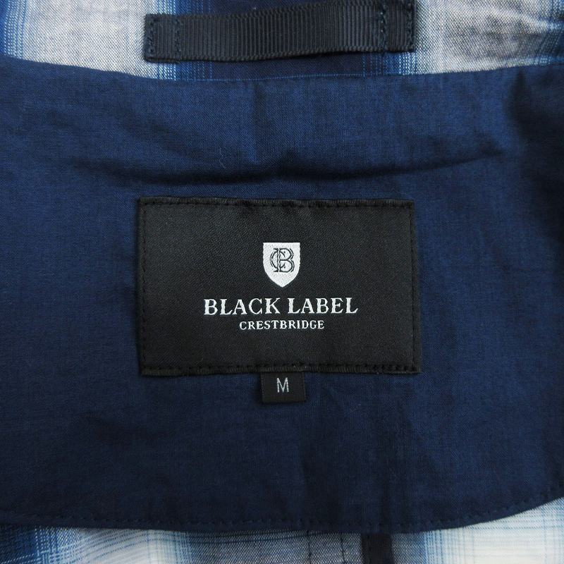 ブラックレーベルクレストブリッジ シャツジャケット オープンフロント コットン 薄手 チェック 紺 白 ネイビー ホワイト M ■SM1 メンズ_画像4