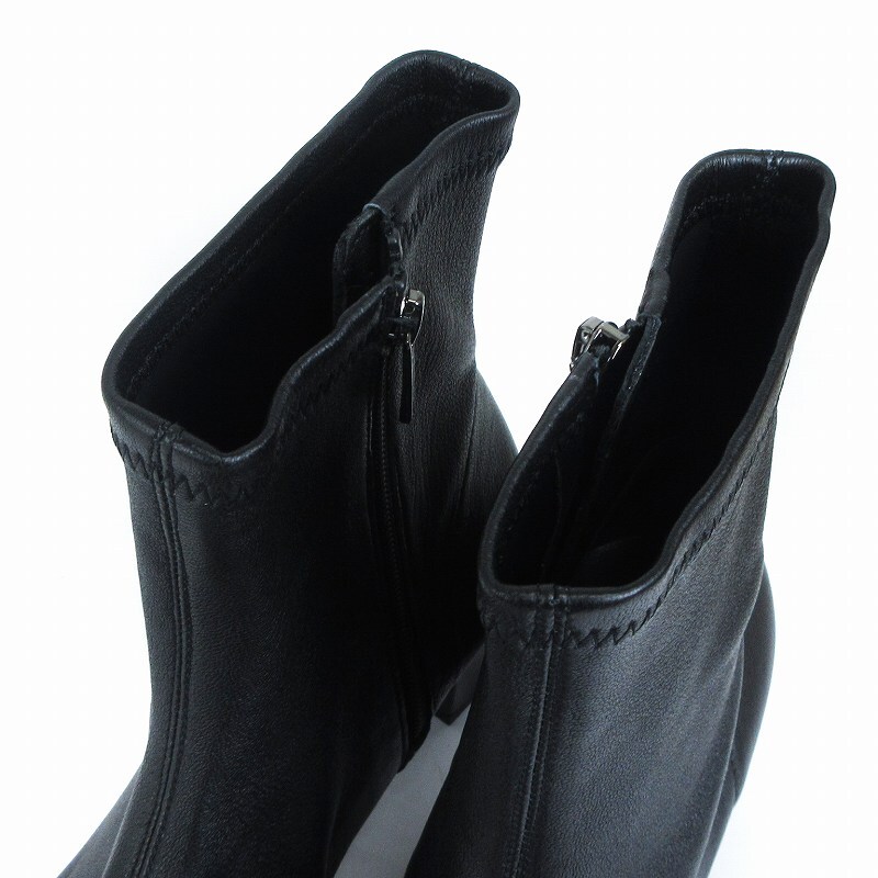  Himiko Himiko beautiful goods short boots heel side Zip leather black black 24cm #SM1 lady's 