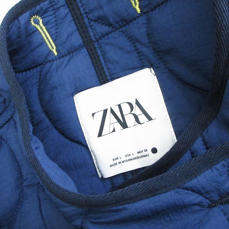 ザラ 美品 WATER-REPELLENT QUILTED JACKET 中綿ジャケット キルティング ナイロン バイカラー 黒 紺 ブラック ネイビー L ■SM1_画像8