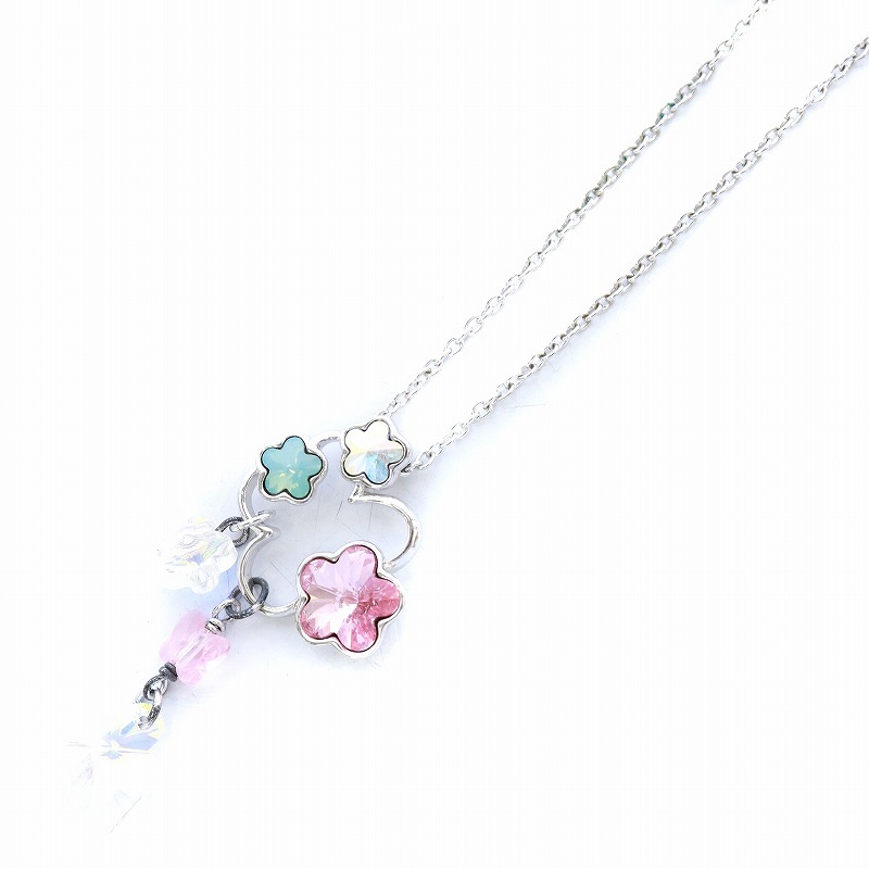 スワロフスキー SWAROVSKI ネックレス チェーン 花クリスタル アクセサリー スワン刻印 シルバーカラー /KW レディース_画像1