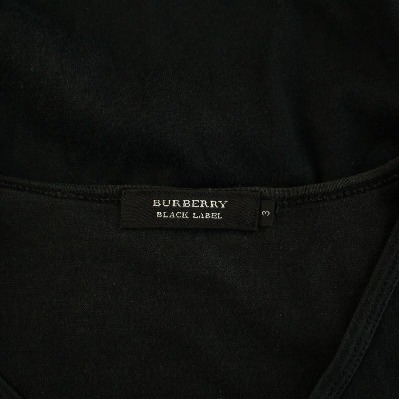 バーバリーブラックレーベル BURBERRY BLACK LABEL Tシャツ カットソー ロンT 長袖 Vネック ロゴ刺繍 ノバチェック 3 L 黒 ブラック_画像3