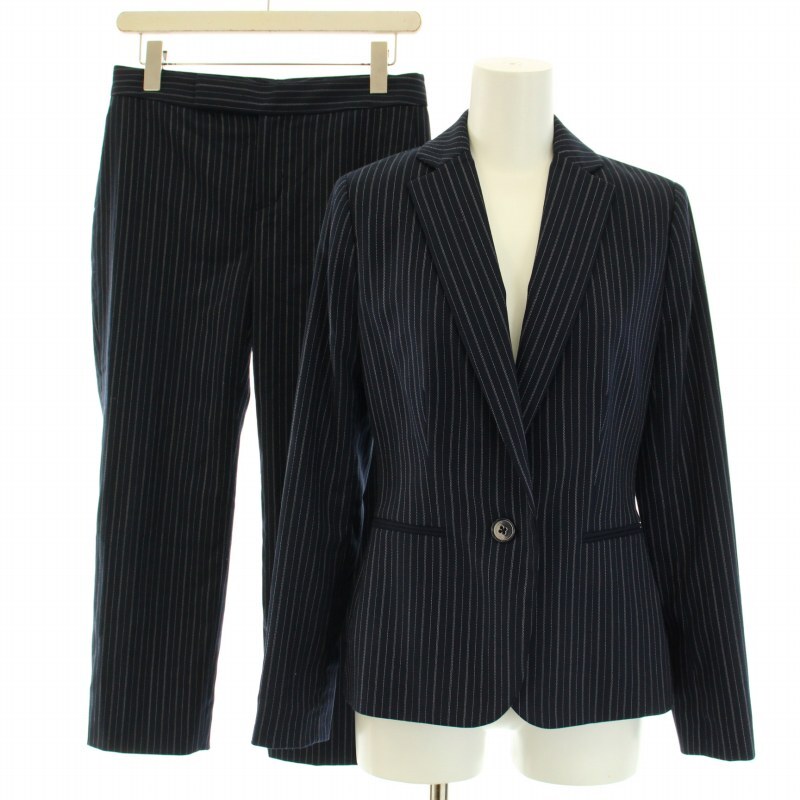  low Len Ralph Lauren single suit setup top and bottom tailored jacket total lining tapered pants slacks 00 XS navy blue 