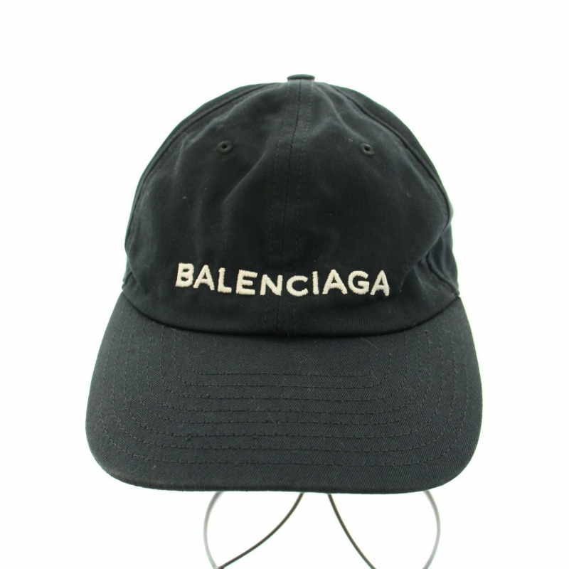 バレンシアガ BALENCIAGA ロゴベースボールキャップ 野球帽 ロゴ刺繍 コットン 58 L 黒 ブラック 白 ホワイト /YT ■OH レディース_画像2