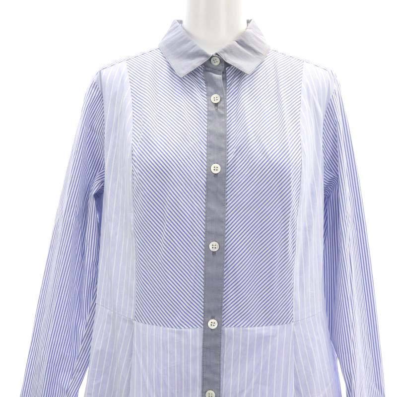  Scapa SCAPA shirt One-piece long sleeve long stripe cotton .40 white light blue white /NR lady's 