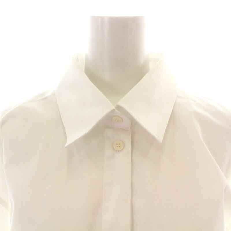 ニナリッチ NINA RICCI シャツ 長袖 オーバーサイズ ロゴ刺繍 ギャザー 34 S 白 ホワイト 紺 ネイビー /NW44 レディース_画像4