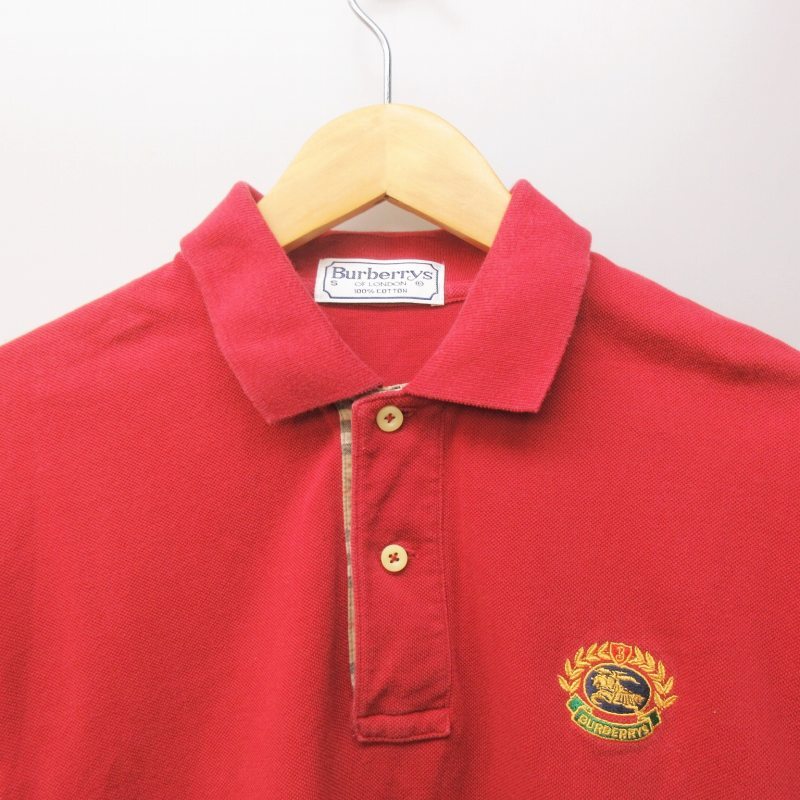 バーバリーズ Burberrys ポロシャツ 半袖 ハーフボタン 刺繍 ロゴ 赤 レッド S 0419 ■GY14 メンズ_画像3