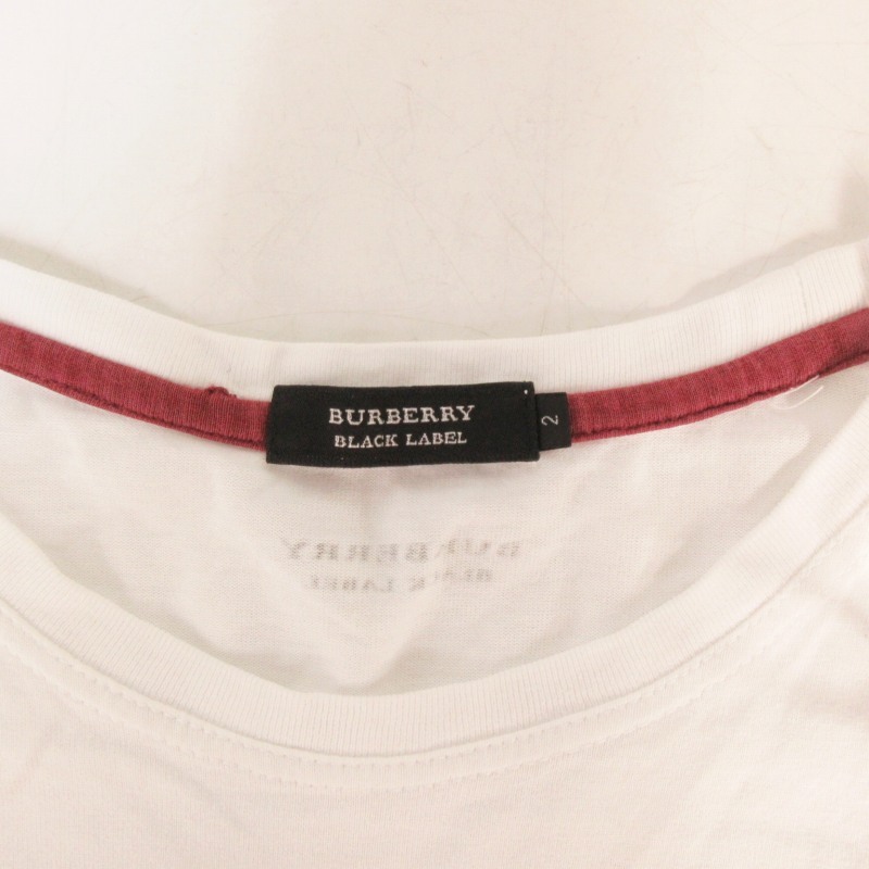 バーバリーブラックレーベル Tシャツ カットソー 半袖 クルーネック プリント コットン 白 ホワイト 2 M相当 0419 ■GY14 メンズ_画像6